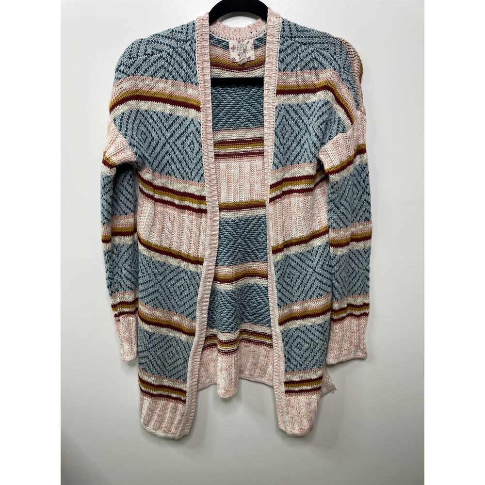 Hippie Rose Open Stripe Cardigan Cardigan‎ Sweater Knit Southwest Soft Boho M